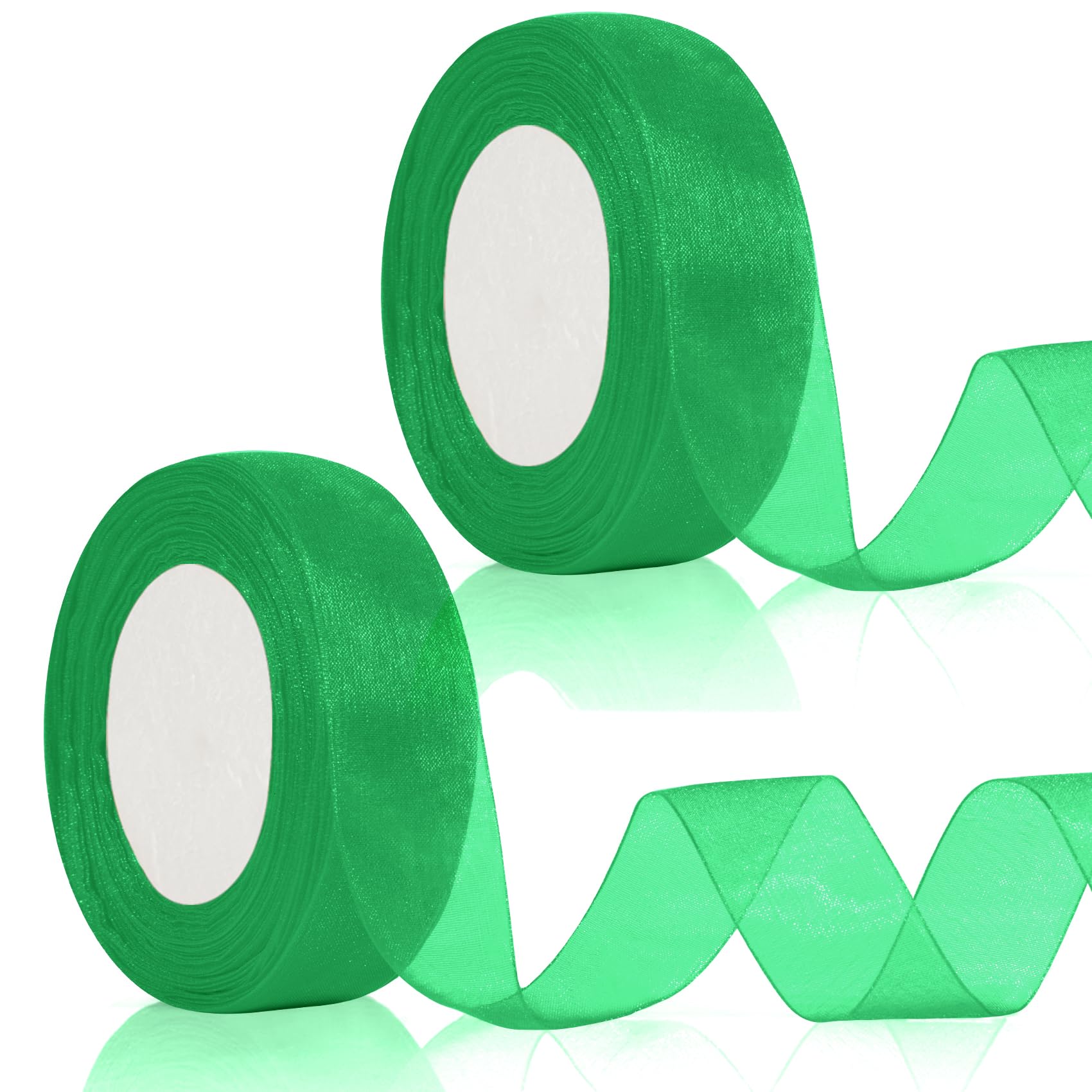 2PCS Green Organza Ribbon 25mm 100 Yards Sage Green Ribbon for Gift Wrapping Hair Ribbons for Girls Teal Wrapping Chiffon Fabric Ribbons for DIY Crafting Wearth Wed Party Bow Flower Bouquets Christmas