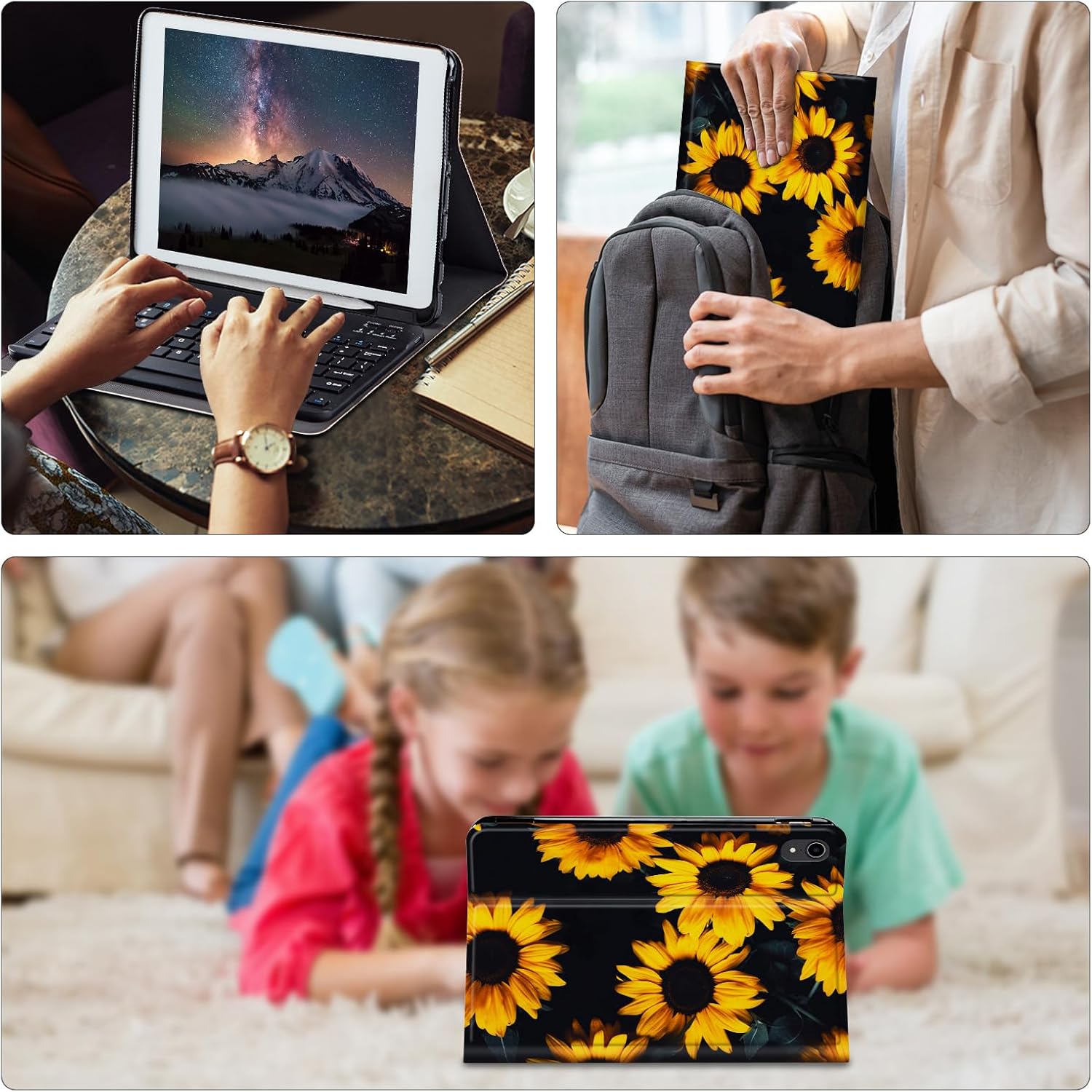 for iPad 10th Generation Case with Keyboard for iPad Case 10th Generation 10.9 inch 2022 with Detachable Wireless Keyboard & Adjustable Stand Protect Tablet Cover - Yellow Sunflowers