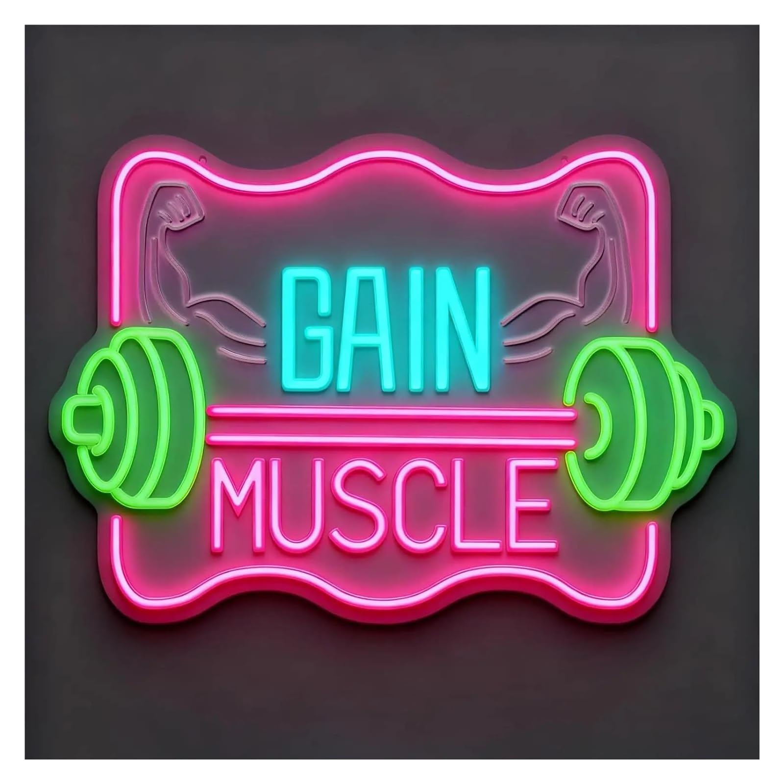 RONGCH Hanging Art Signs GAIN Muscle Neon Sign USB Power Light for Home Game Room Commercial Fitness Center Wall Decor 37x26cm