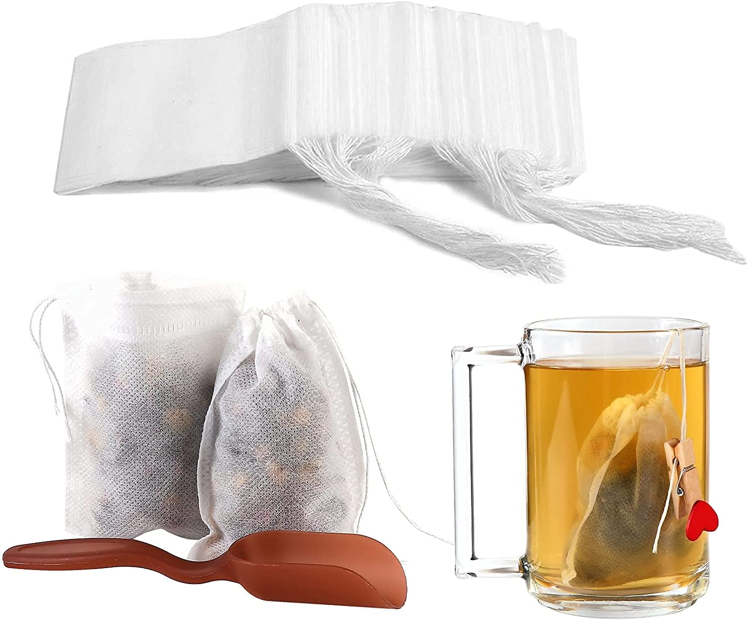 Moonmen 300 pcs Empty Tea Filter Bags by Tea Bags Loose Leaf Tea Infuser Safety & Natural Material, 100% Unbleached Paper Drawstring Tea- Bags, 1- Cup Capacity- 2.75"x 3.54"