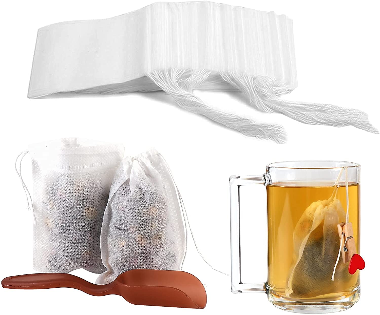 Moonmen 300 pcs Empty Tea Filter Bags by Tea Bags Loose Leaf Tea Infuser Safety & Natural Material, 100% Unbleached Paper Drawstring Tea- Bags, 1- Cup Capacity- 2.75"x 3.54"