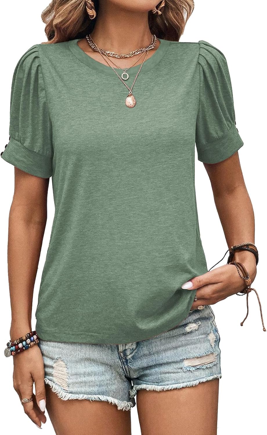 Womens Summer Tops 2025 Puff Short Sleeves Shirts Dressy Casual Tee Ladies Blouses Stylish T-Shirts Cute Spring Tshirts - Image 5