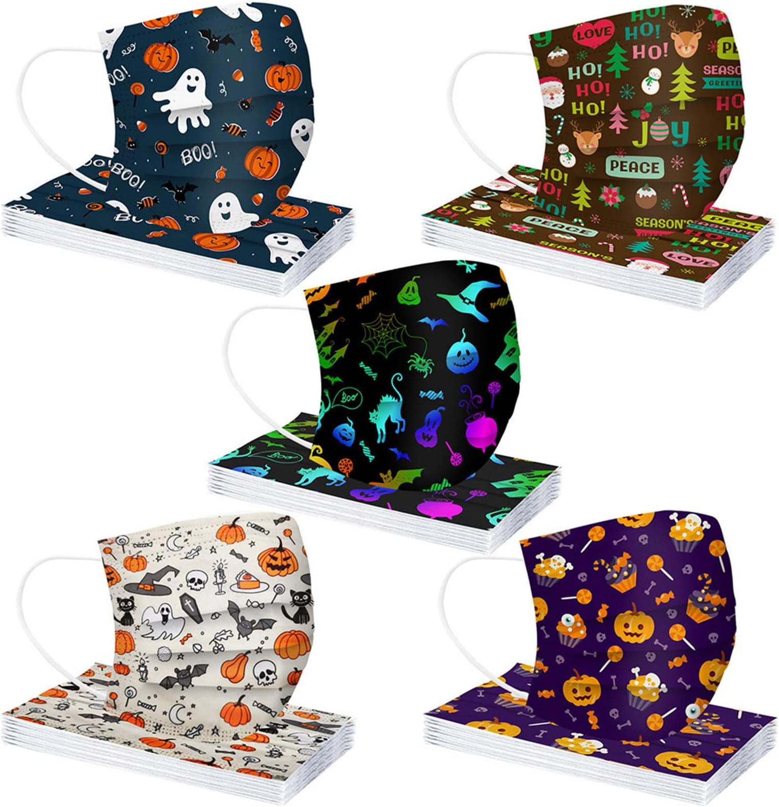 50 Pack Disposable Halloween Masks Halloween Witch Balaclava Designer Mouth Dustproof Holiday Halloween Pumpkin Face Mask 3-Ply Breathable Facemask with Nose Wire for Women Men for Party Gift