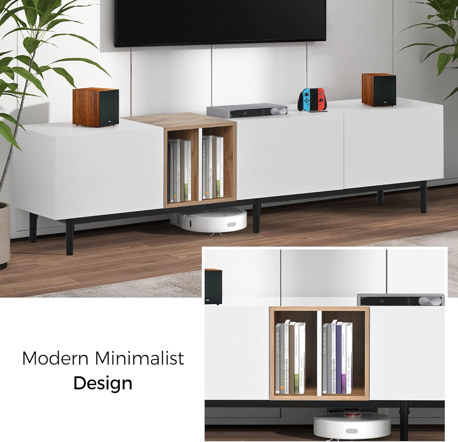 Modern TV Stand Entertainment Center with 3 Doors Media Center Stands with Large Cabinets and Wear-Resistant Tabletop Wood TV Console Table for Living Room, Bedroom TVS Up to 80", White