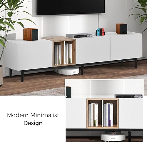 Miniatura 8 de Moderno soporte de TV con centro de entretenimiento con 3 puertas, soportes de centro multimedia con armarios grandes y mesa de madera resistente al