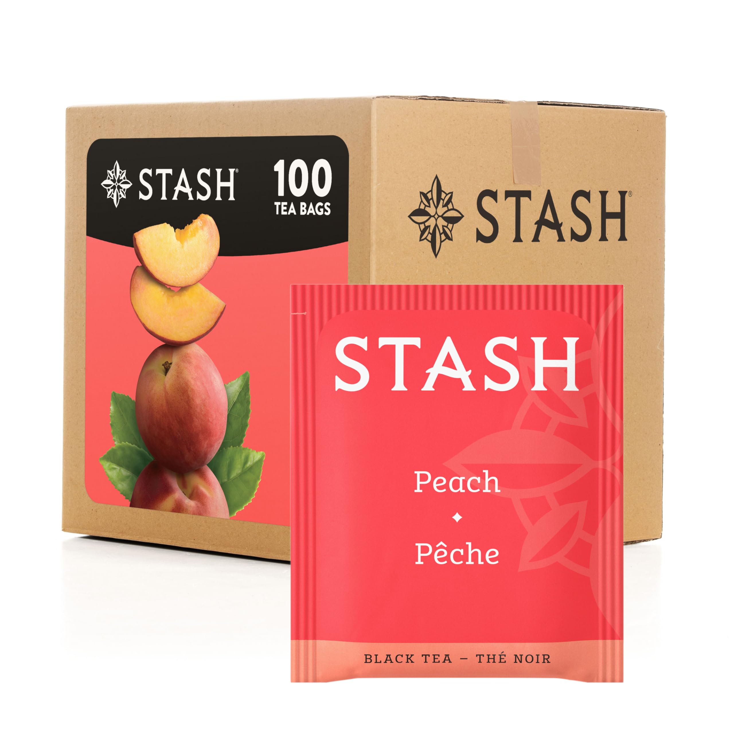 Stash Tea Peach Black Tea, 100 Count Box of Tea Bags in Foil