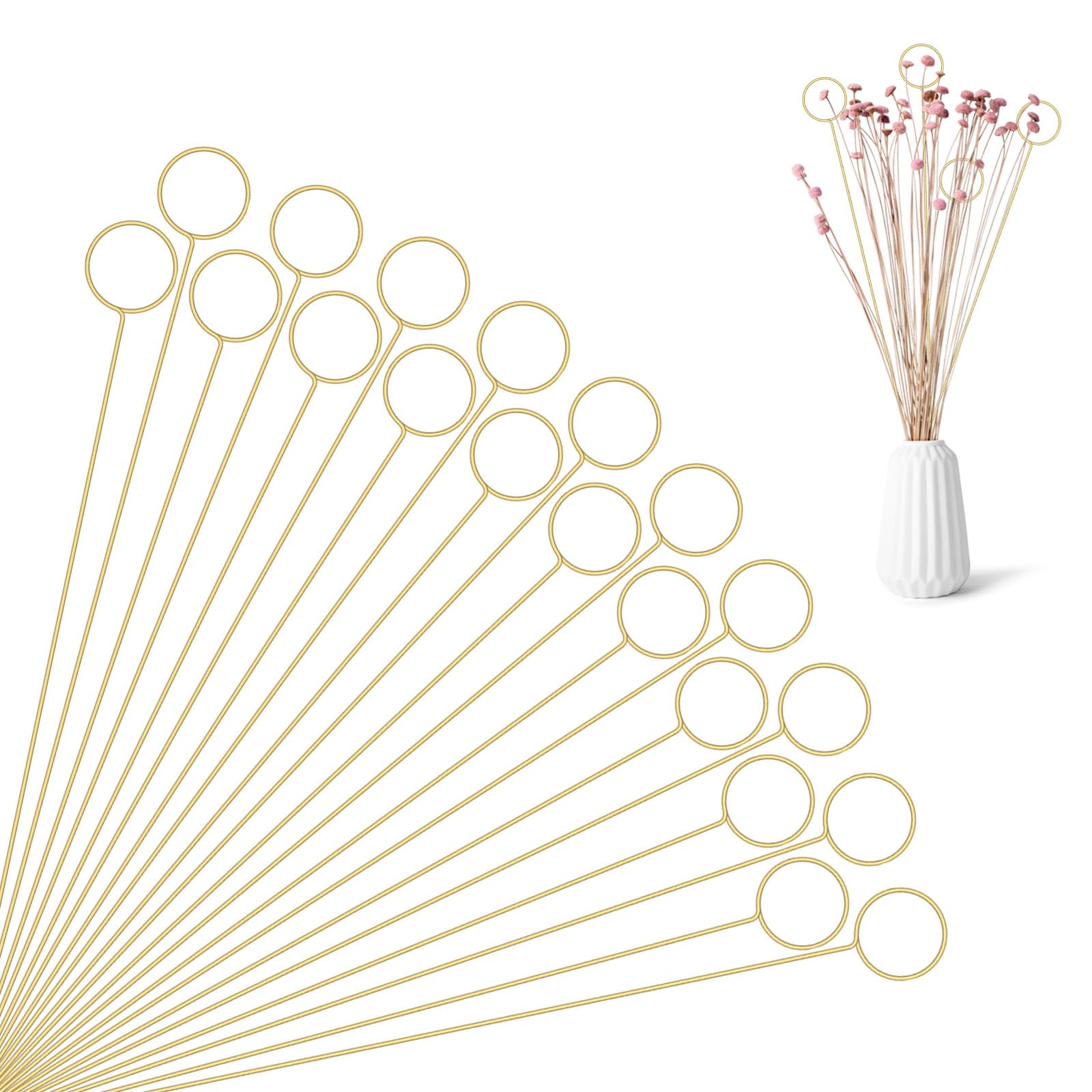 Cuteabc Gold Floral Pick Card Holder,20Pcs Picture Holders For Centerpieces, Place Card Holder Stick Clip For Flower Arrangement Metal Wire Photo Holder,Round Shape Floral Picks For Wedding Birthday Party