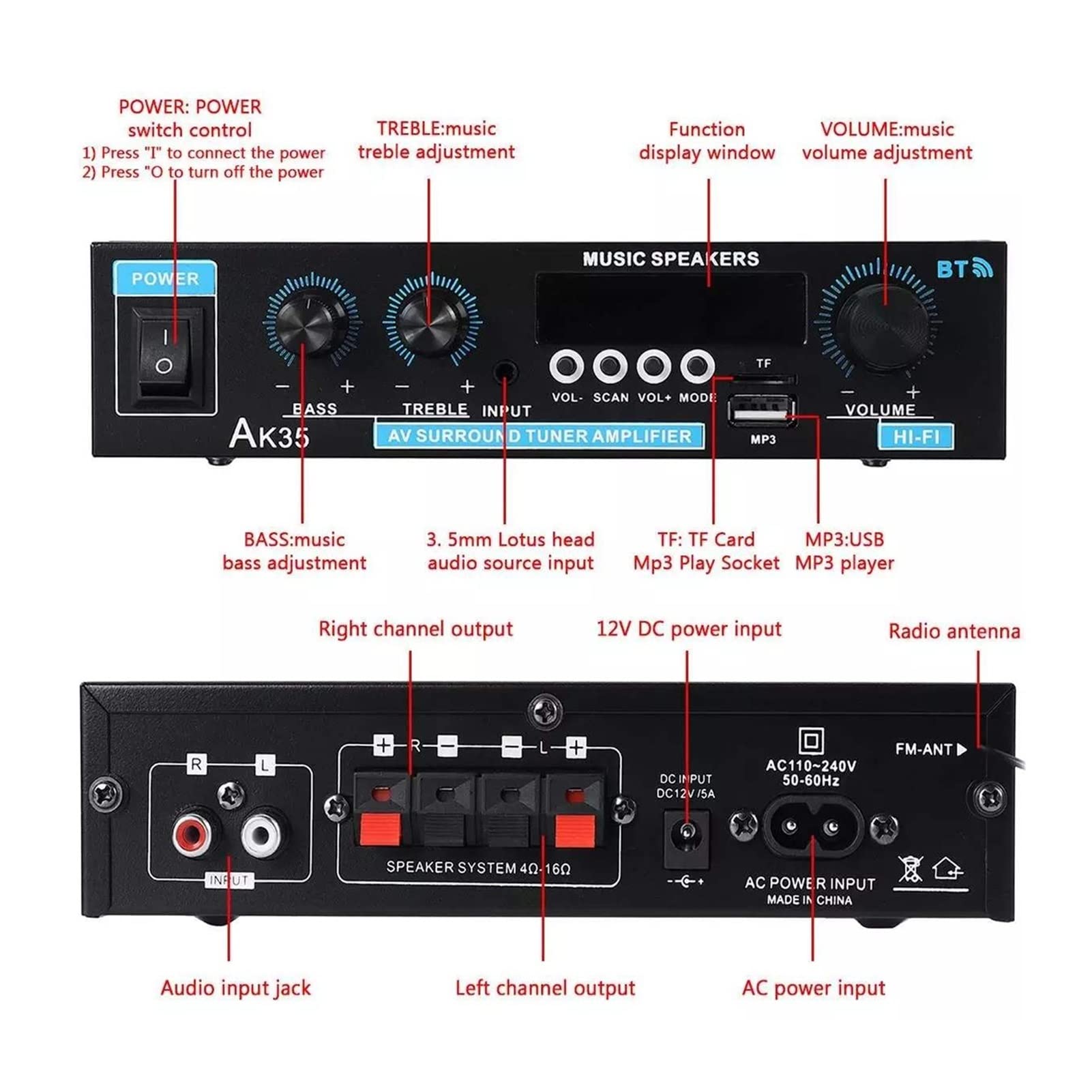 40. 0W + 400W. Wzmacniacz cyfrowy MINI 2.0 Kanałowy Odbiornik Bluetooth 5. Usb. Odtwarzacz muzyki Stereo Home/Car Marine Audio Amp