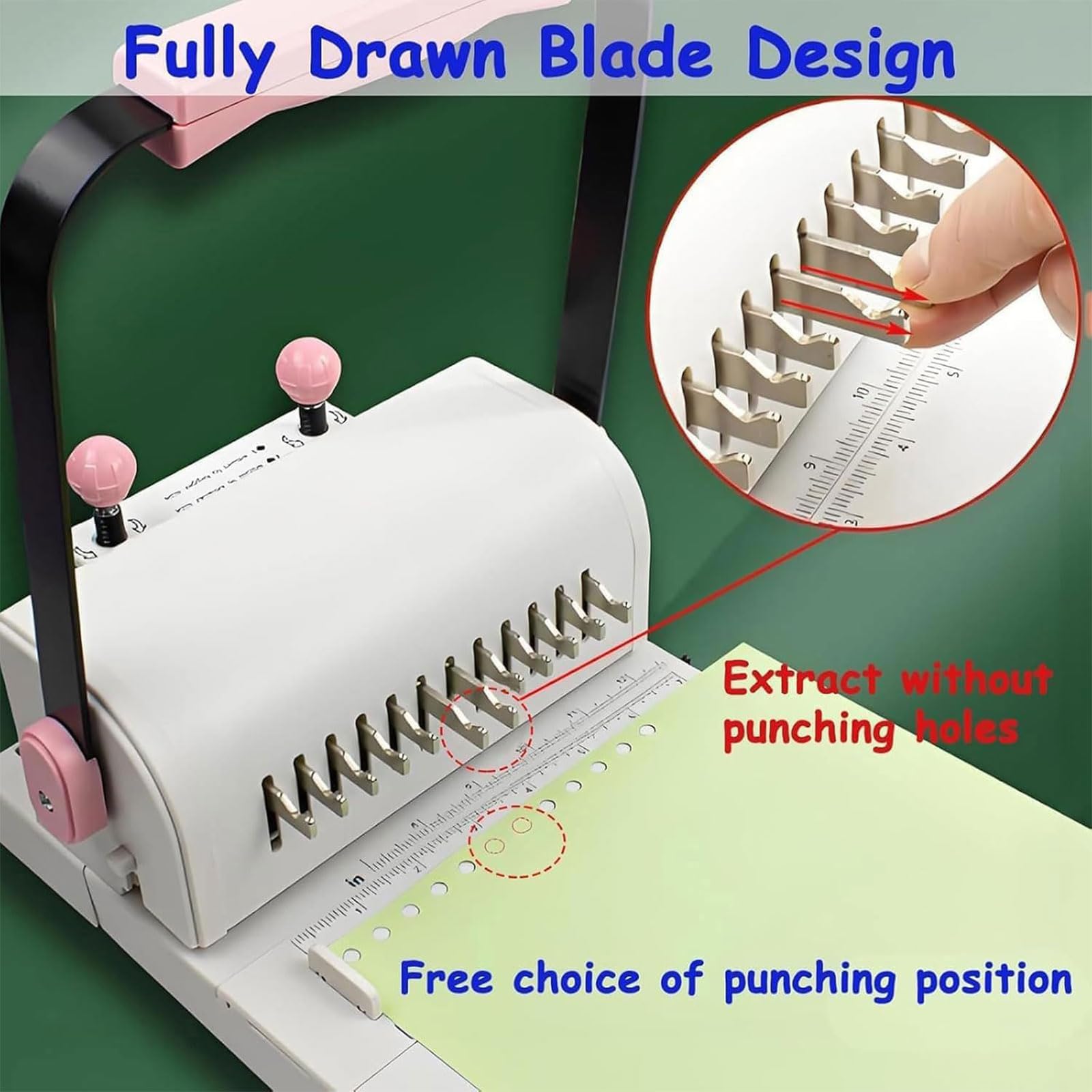 Bindownica Cinch Z 12 Otworami, Segregator Spiralny | Dziurkacz do Bindowania z Przedłużoną Linijką i Regulacją Nacisku, Pojemność 20 Arkuszy, do Notesów i Kart DIY(white)