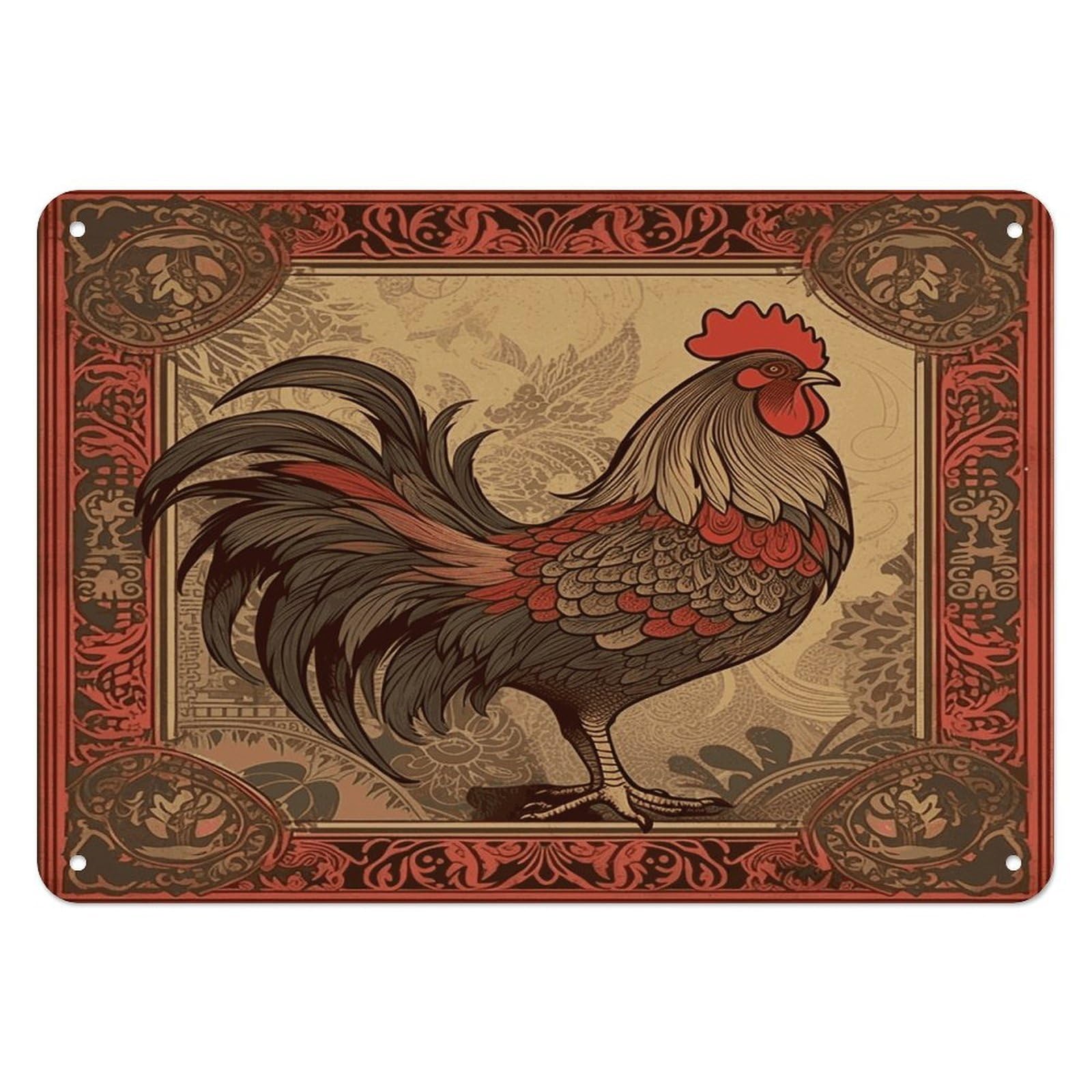 Fekiloot Style Old Rooster Illustration Wall Decor Iron Painting Metal Sign
