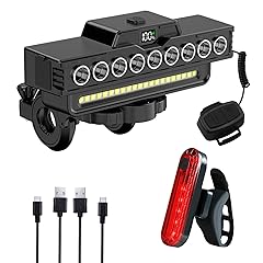 Rechargeable Waterproof Bicycle Headlight with Horn, 9 LEDs and 7 Modes, IPX5 Waterproof, Long Battery Life with Power Display, Easy Install for Night Riding & Mountain Cycling