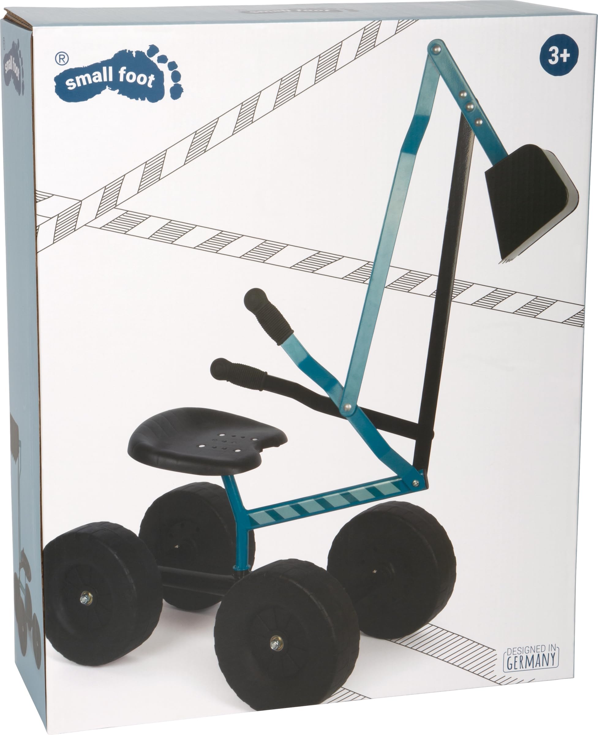 Small Foot Excavadora con Ruedas Azul, Arena, rotación de 360°, Asiento de plástico, 50 kg de Cap, de 3 años, 12798