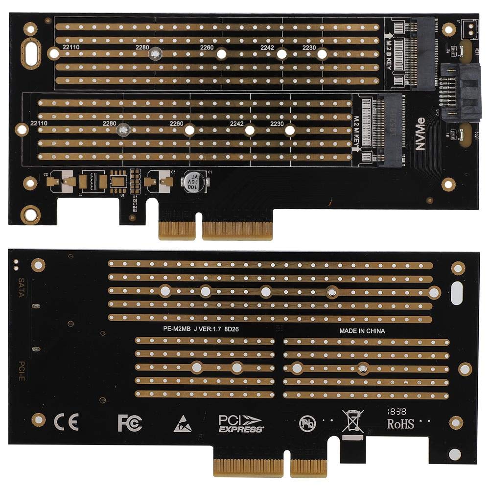 ASHATA PCIE Adapter Card,PCIE to M.2 SATA+NVME Disk Expansion Card for 2230 2242 2260 2280 22110 Size M.2 SSD,Full-Speed PCI-E 3.0 × 4 Bottom-Level Full-Speed Design up to 40GBps