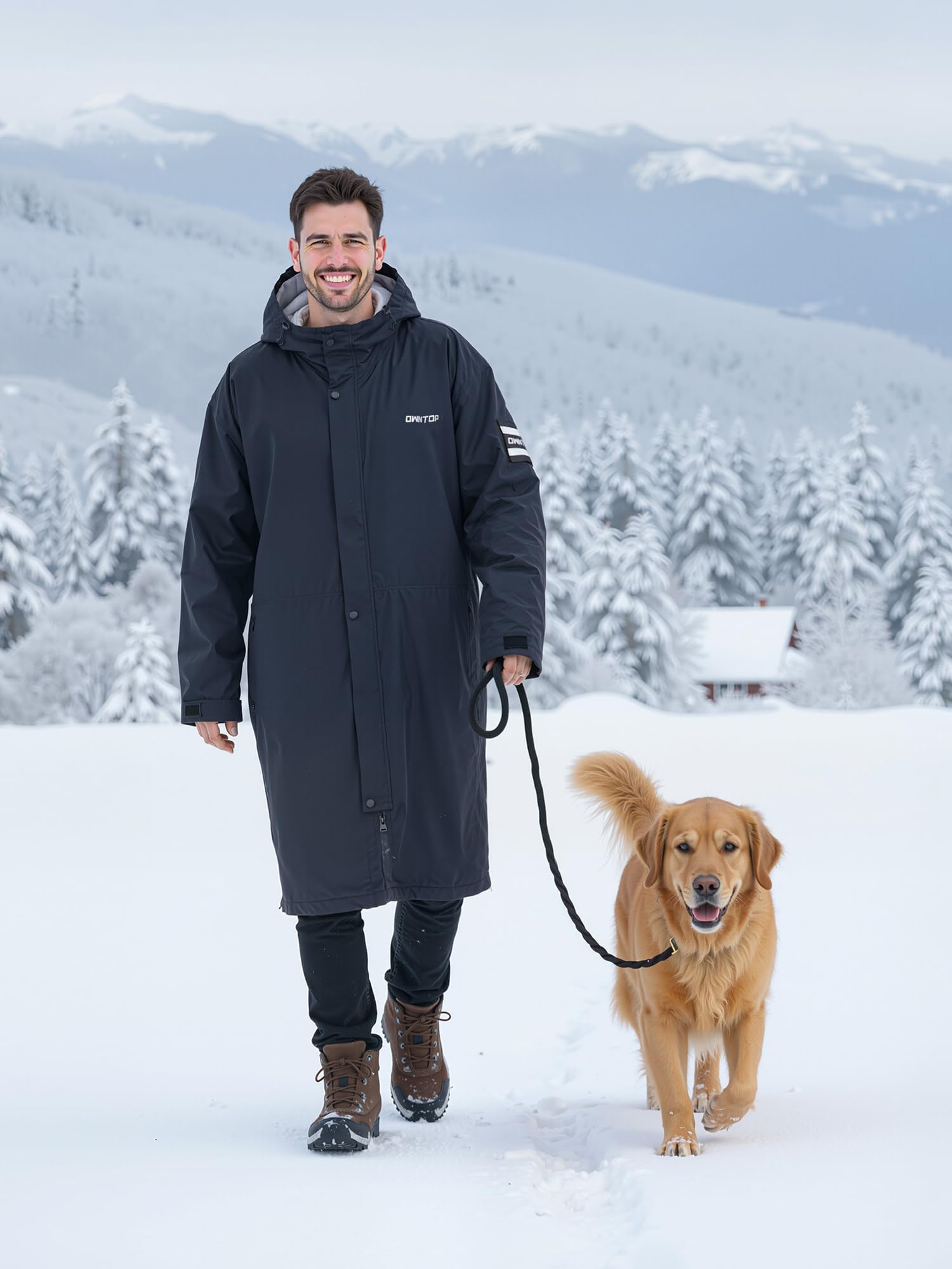 Owntop Manteau enveloppant imperméable pour homme et femme - Séchage rapide - Manteau de plage et de natation - Coupe-vent surdimensionné - Avec capuche - Doublure polaire borg (unisexe pour adultes