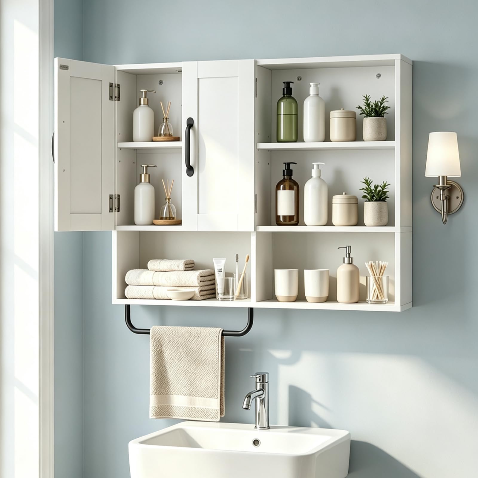 LIFEZEAL Armoire de Salle de Bain Murale avec Étagères Réglables, Blanc