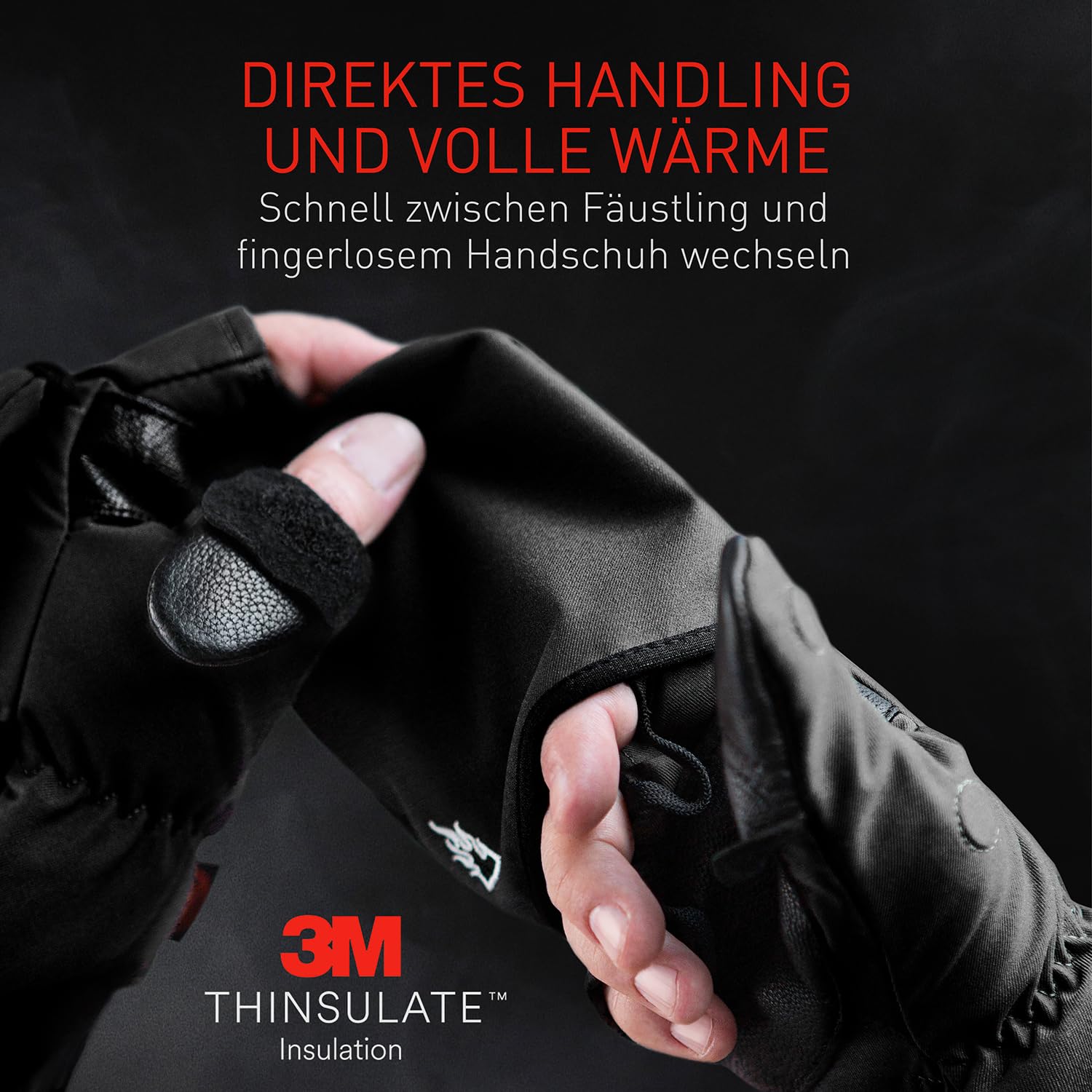 THE HEAT COMPANY - Heat 2 Softshell - Fingerloser Handschuh und Fäustling in einem - Premium Qualität - warme Winterhandschuhe & Fahrradhandschuhe - gegen Kälte bei Sport, Arbeit & Outdoor