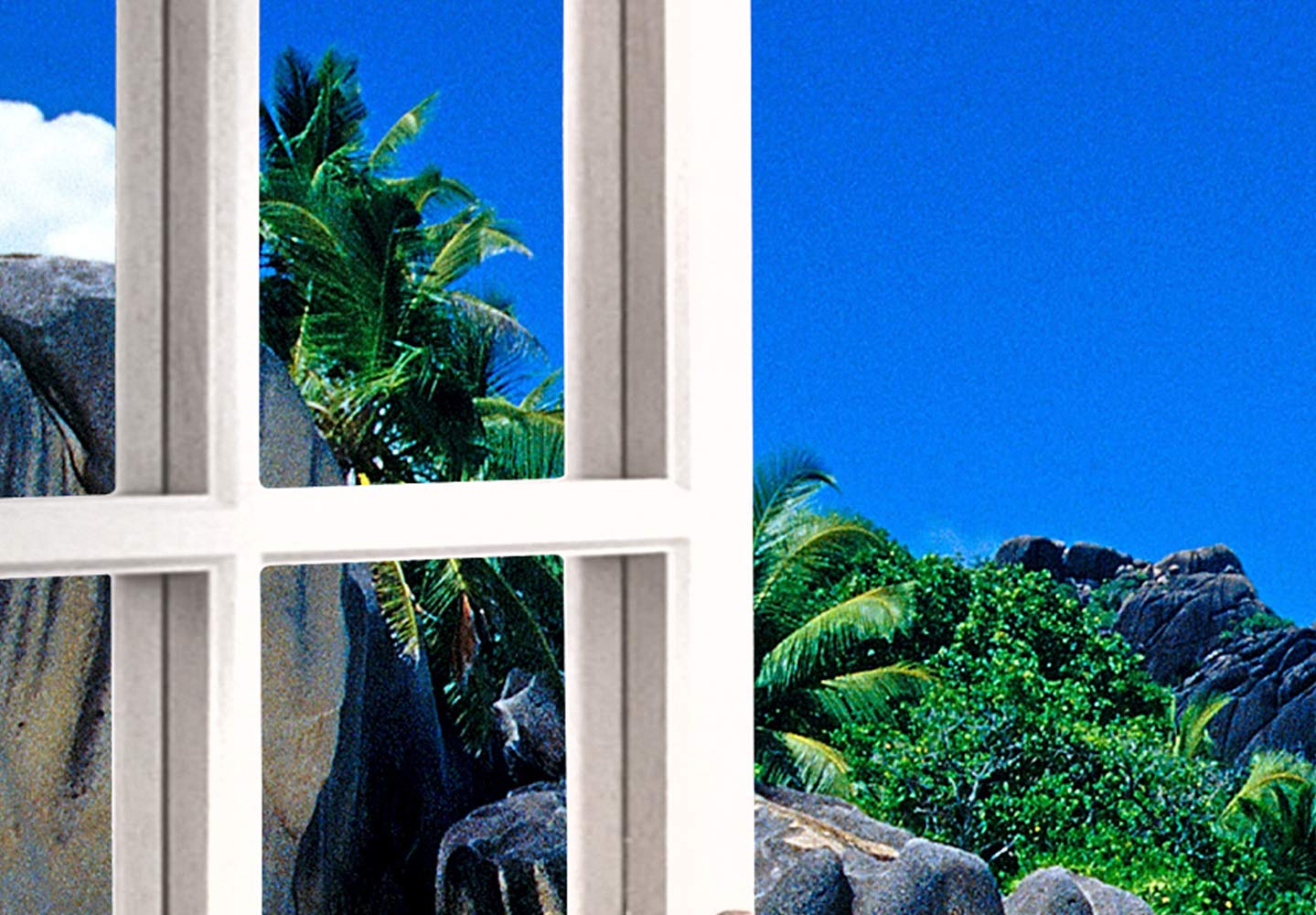 murando Cuadro Acústico Vista de la Ventana 120x80 cm espuma acústica | absorbe el sonido aislamiento lienzo de 1 pieza Impresión Artística Decoración de Pared Playa Mar Insel Naturaleza
