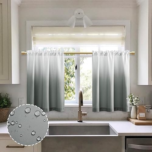 Miniatura 2 de XTMYI Cortinas de 36 pulgadas de longitud para ventana de cocina sobre el fregadero, juego de 2 paneles, impermeable, 80% opacas, bolsillo para