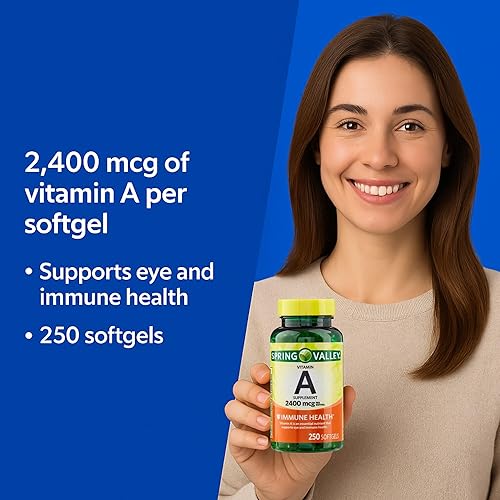 Miniatura 2 de Spring Valley, Vitamina A, cápsulas blandas de 2400 mcg, suplemento de vitamina A, 250 unidades + organizador de píldoras de 7 días incluido