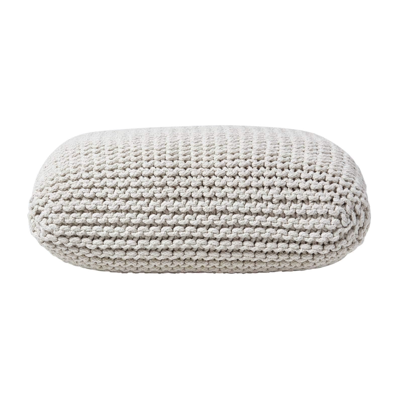 Pouf carré tressé coton HOMESCAPES grand pouf tricot blanc cassé 70x20cm