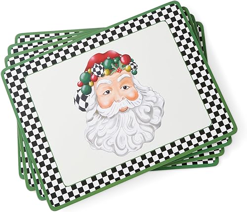 Pimpernel Manteles individuales navideños en blanco y negro, juego de 4, alfombrillas resistentes al calor, tablero con respaldo de corcho, juego de
