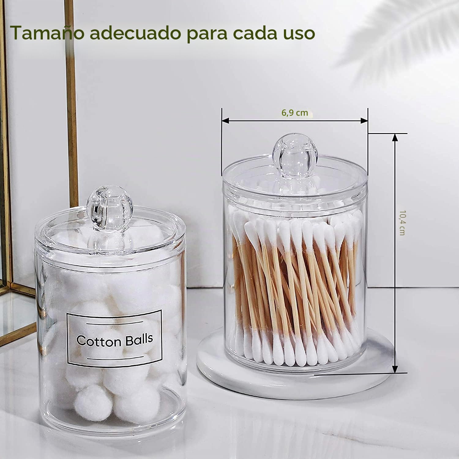 AOZITA Paquete de 2 almohadillas de algodón, dispensador de bastoncillos de algodón para bolas, almohadillas redondas, hilo dental, juego de tarros de boticario de plástico, White brown, Z71-MQ2-UK