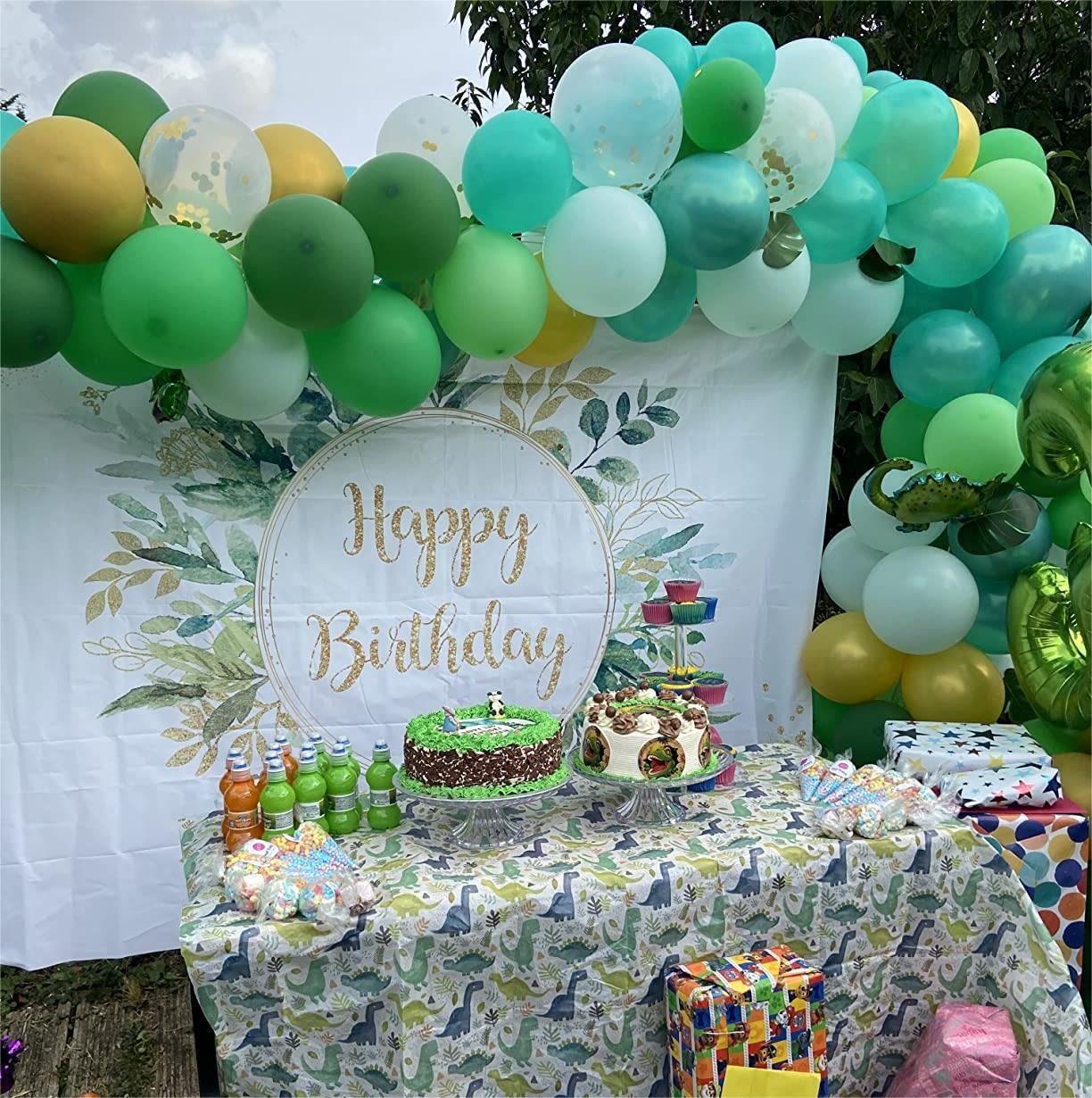Toile De Fond Anniversaire 2,1x1,5 M - Thème Eucalyptus Et Paillettes Or - Pour Fêtes Et Photos