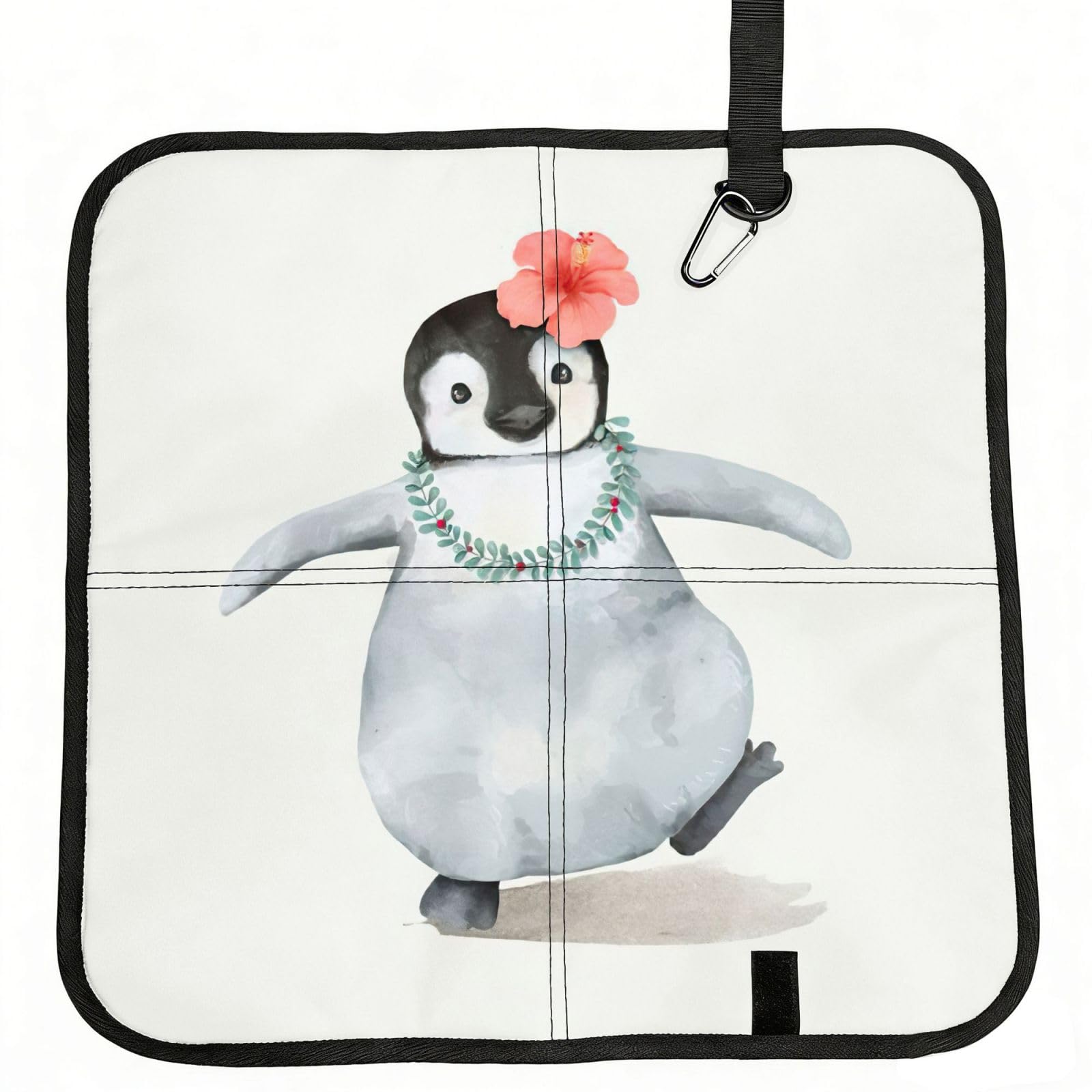 KAPPTYY Penguin Wearing Flowers Printed Bleacher Seat Cushion PE Foam Filling, Foldable Sitting Pad for Concert Stadium Events