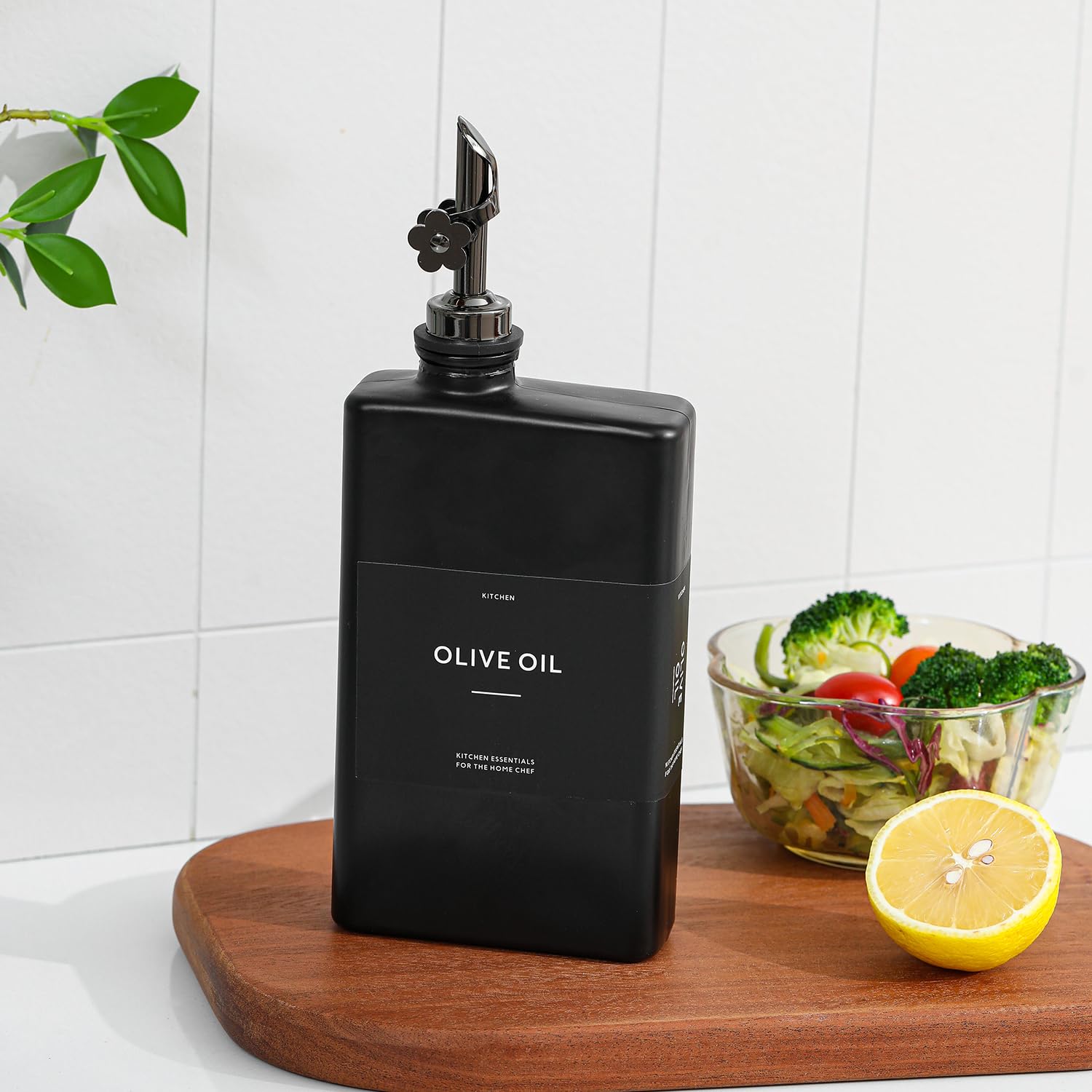 HOMCDALY Olivenölspender für die Küche, 340 ml, Glas-Küchenspenderflasche, schwarzes Öl- und Essig-Menage-Set, auslaufsicher, Olivenöl zum Kochen, 2 Stück (340 ml, Schwarz)