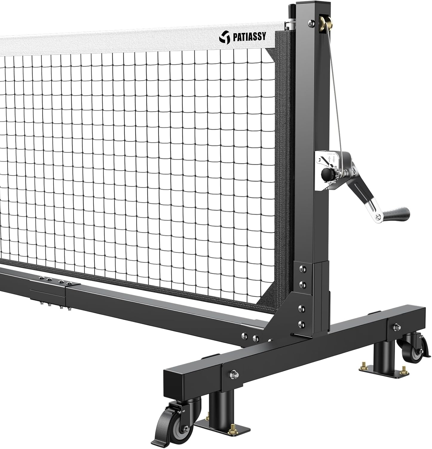 Patiassy Tournament Pickleball Net: USAPA/IFP Regulation Size, Rust-Proof Aluminum Frame, Hand-Crank Tension for Portable or Permanent Courts