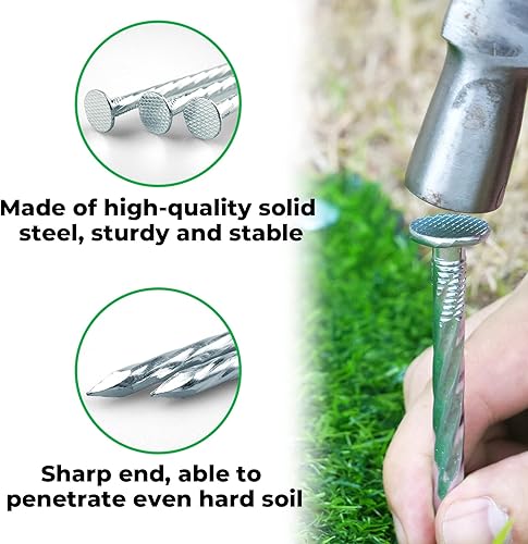 Miniatura 3 de Estacas de paisaje en espiral de 12 pulgadas, 25 púas de anclaje de metal galvanizado para bordes de pavimentación, césped artificial, barrera de
