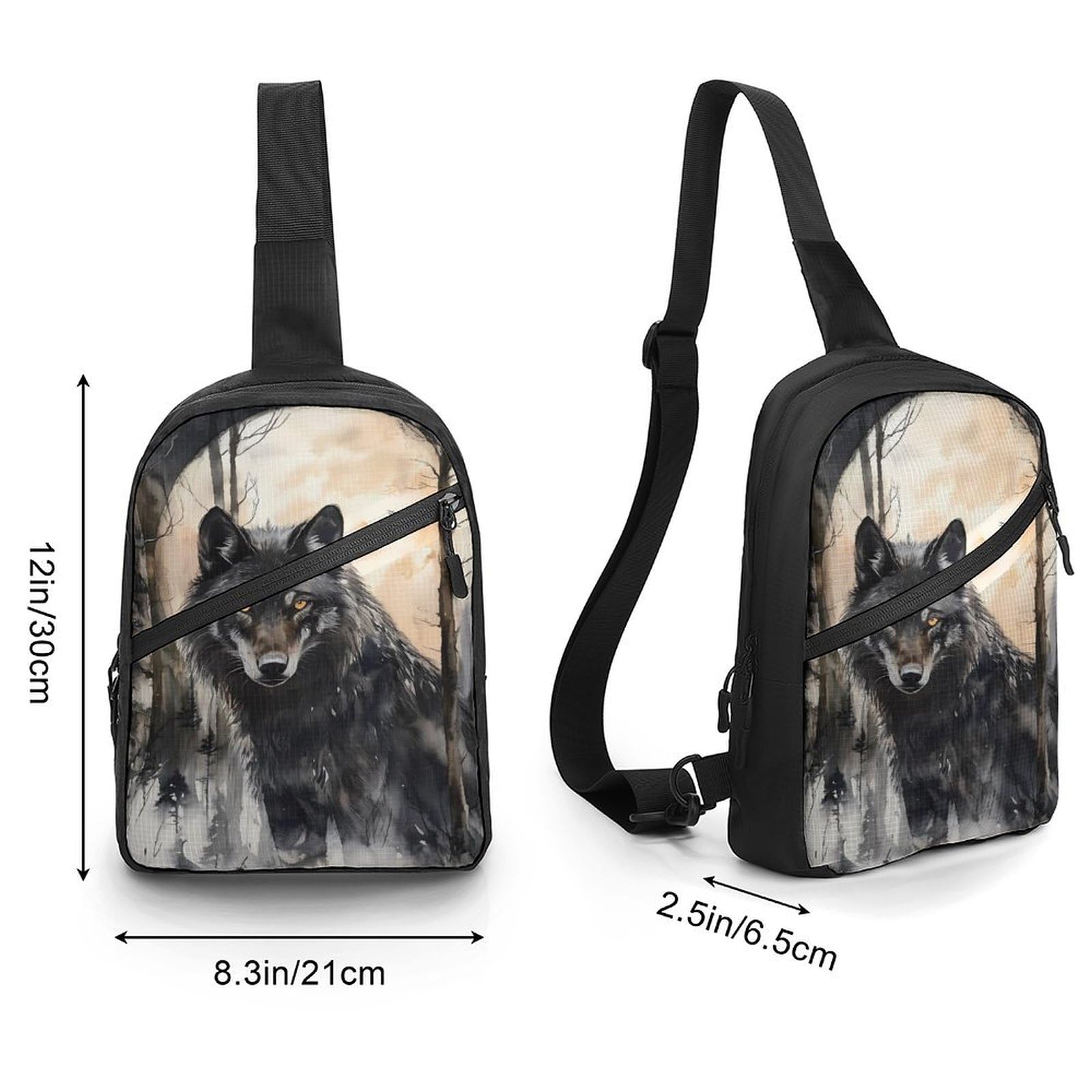Black Wolf in The Forests Chest Bag Foldable Crossbody Unisex Pack Travel Hiking Adjustable Shoulder Straps Sling Bags