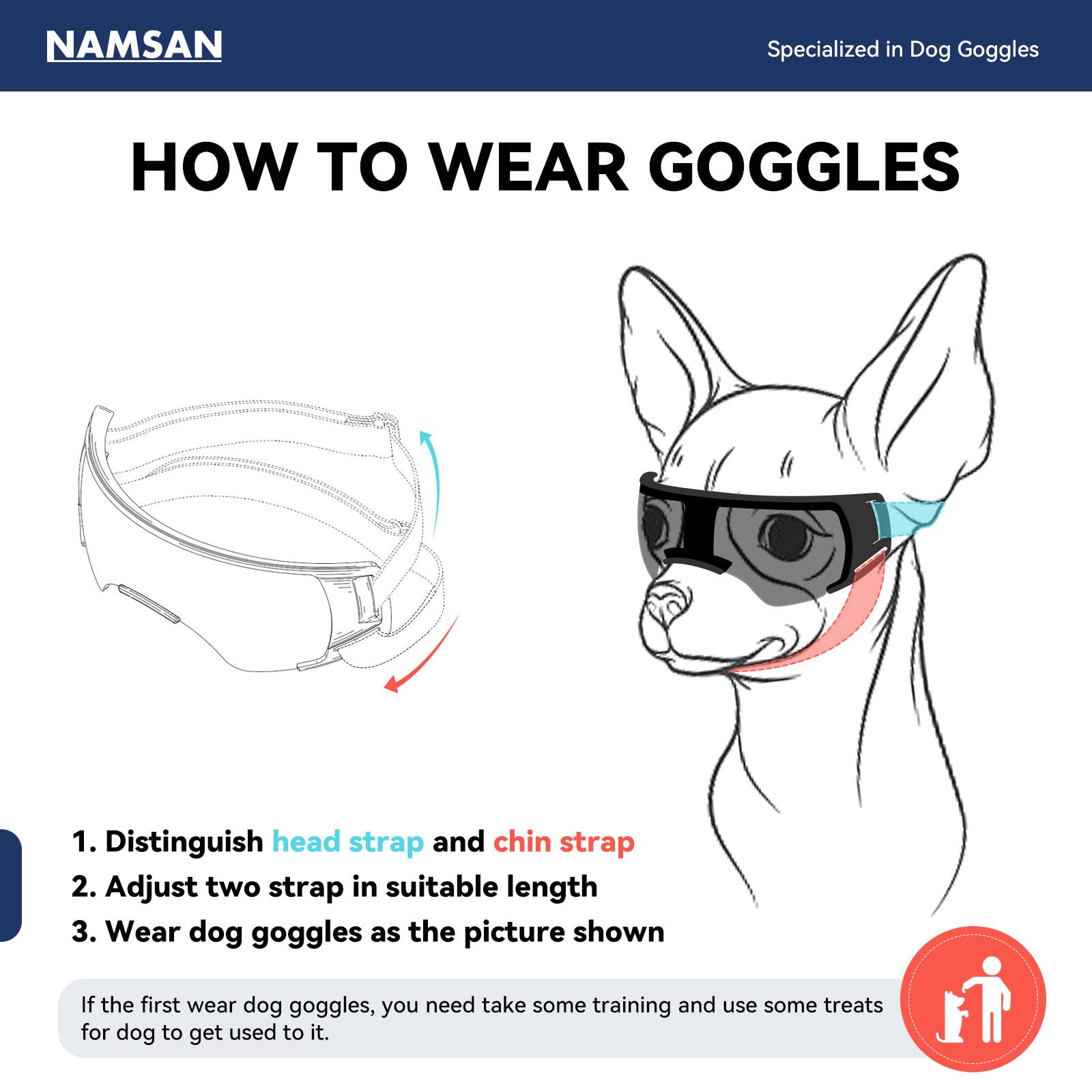 NAMSAN Occhiali da sole per cani di piccola taglia, occhiali protettivi per cani di piccola taglia, antivento, impermeabili, con elastico regolabile, rosa