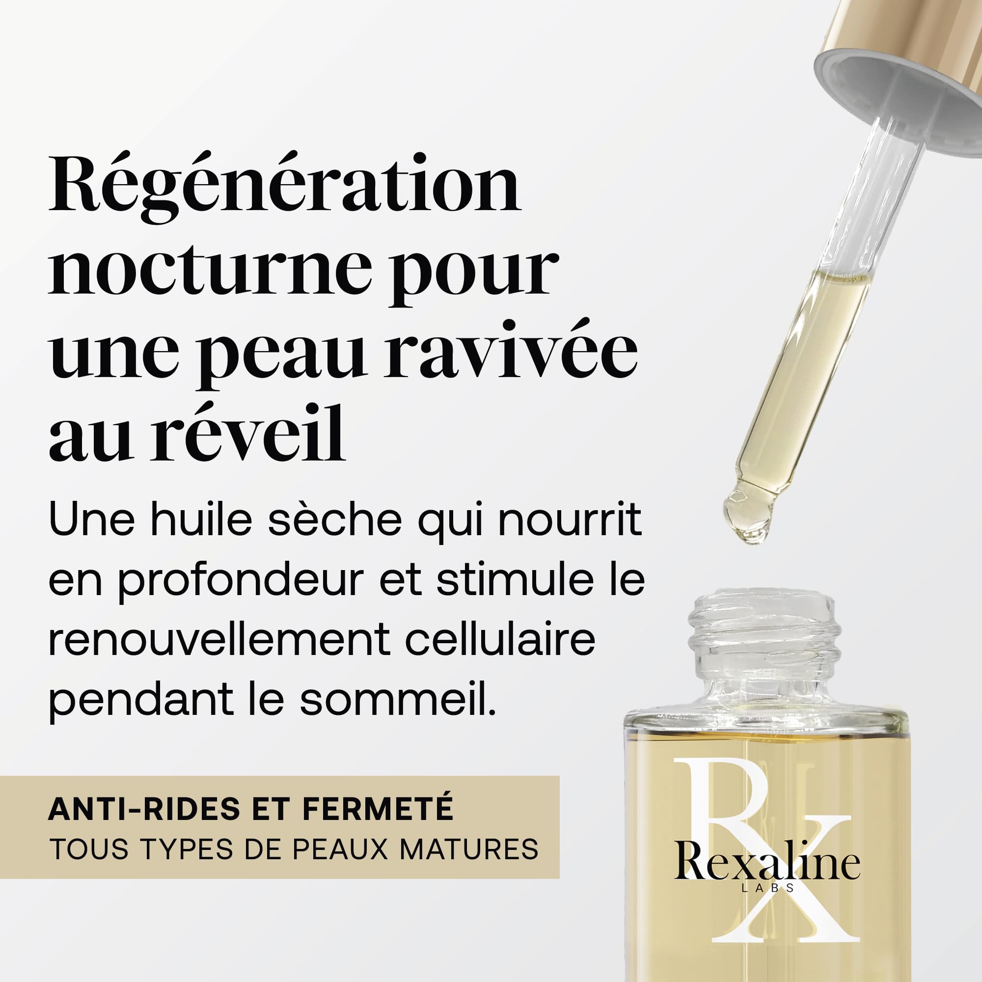 Rexaline Line Killer Rich Sérum – Huile Anti-Rides Régénérante Peaux Matures – Acide Hyaluronique RX2 & Lipopeptides DWK – Nourrit, Raffermit, Lisse – 30ml