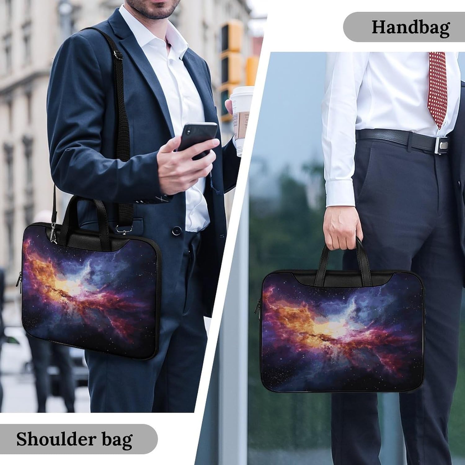 Nebula And Galaxy in The Universe 37x28cm Black-style Laptop Bag Leather Tablet Computer Briefcase Large Capacity Work Business Tote Bags for Office