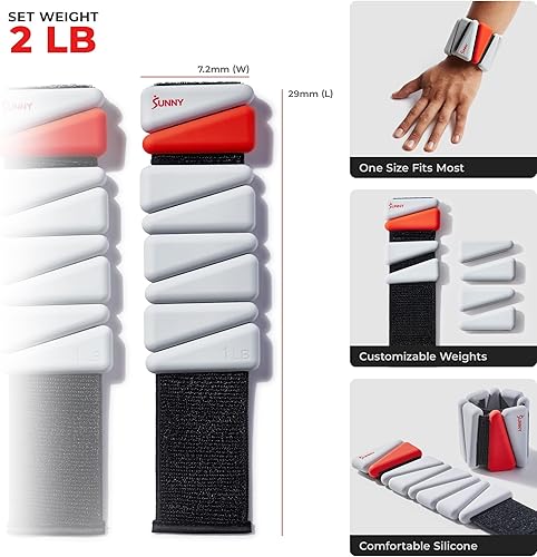 Miniatura 5 de Sunny Health & Fitness - Pesas de tobillo para mujeres y hombres – Pesas ajustables para muñeca, brazo y pierna en pares de 1-2 libras | Ideal para