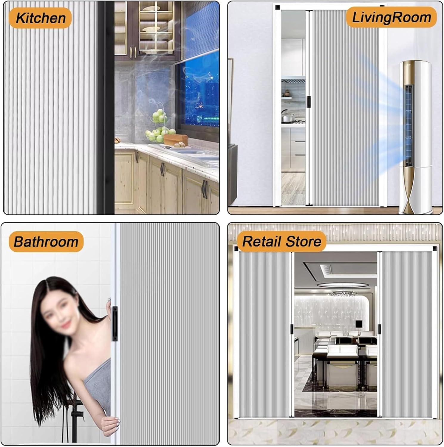 Single Accordion Sliding Door with Screen 22x60 in, White Retractable Folding Door for Closet/Doorway/Bedroom/Bathroom/Living RoomReplacement Barn Door