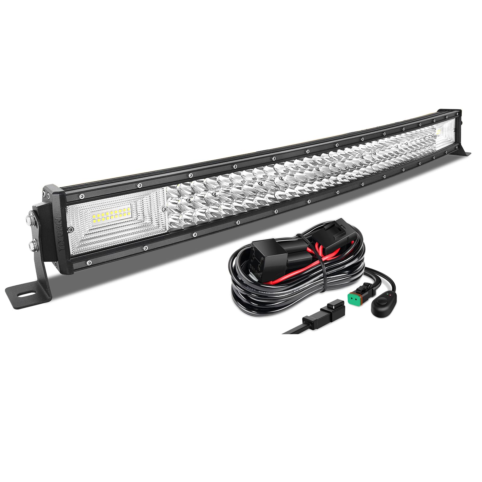 AUXTINGS 82cm 405W Barra LED Curvada Offroad Barra de luz LED con cableado DT 12V 24V Combo Beam Spot y Flood LED Luces de Trabajo para Tractor Coche Camión Barco 4x4 ATV,Impermeable