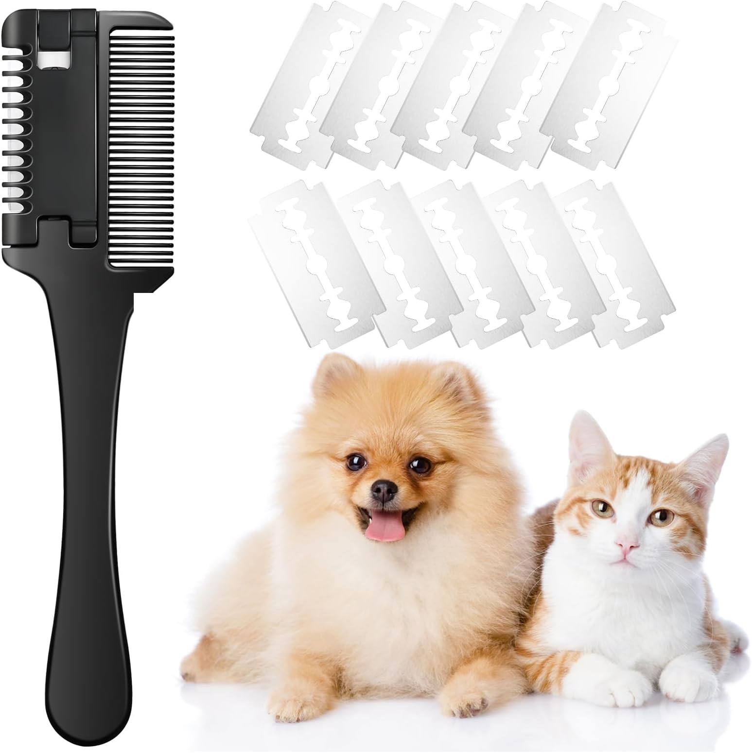 Razor Comb for Dogs Cats with 10 Pcs Extra Blades, Pet