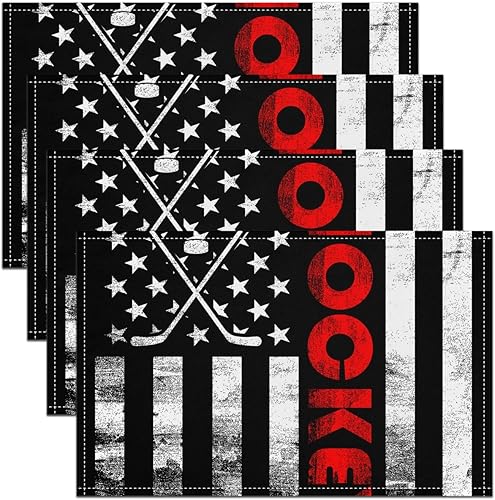 Miniatura 9 de Juego de 4 manteles individuales con bandera estadounidense, manteles individuales de camuflaje militar de 12 x 18 pulgadas, diseño retro de