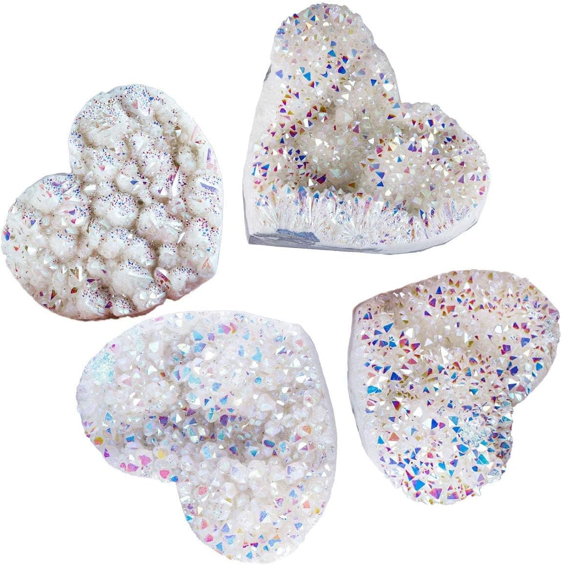 Rockcloud Titanium Coated Crystal AB Raw Rough Stone, Cluster Druzy Geode Figurine for Home Office Wedding Decor, 2 Pcs