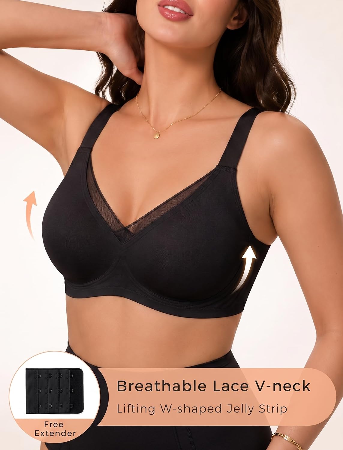 Jelly V Mesh Wireless Push Up Bra for Women, No Wire Seamless Full Coverage T-Shirt Bra, Comfortable Everyday Support image 2