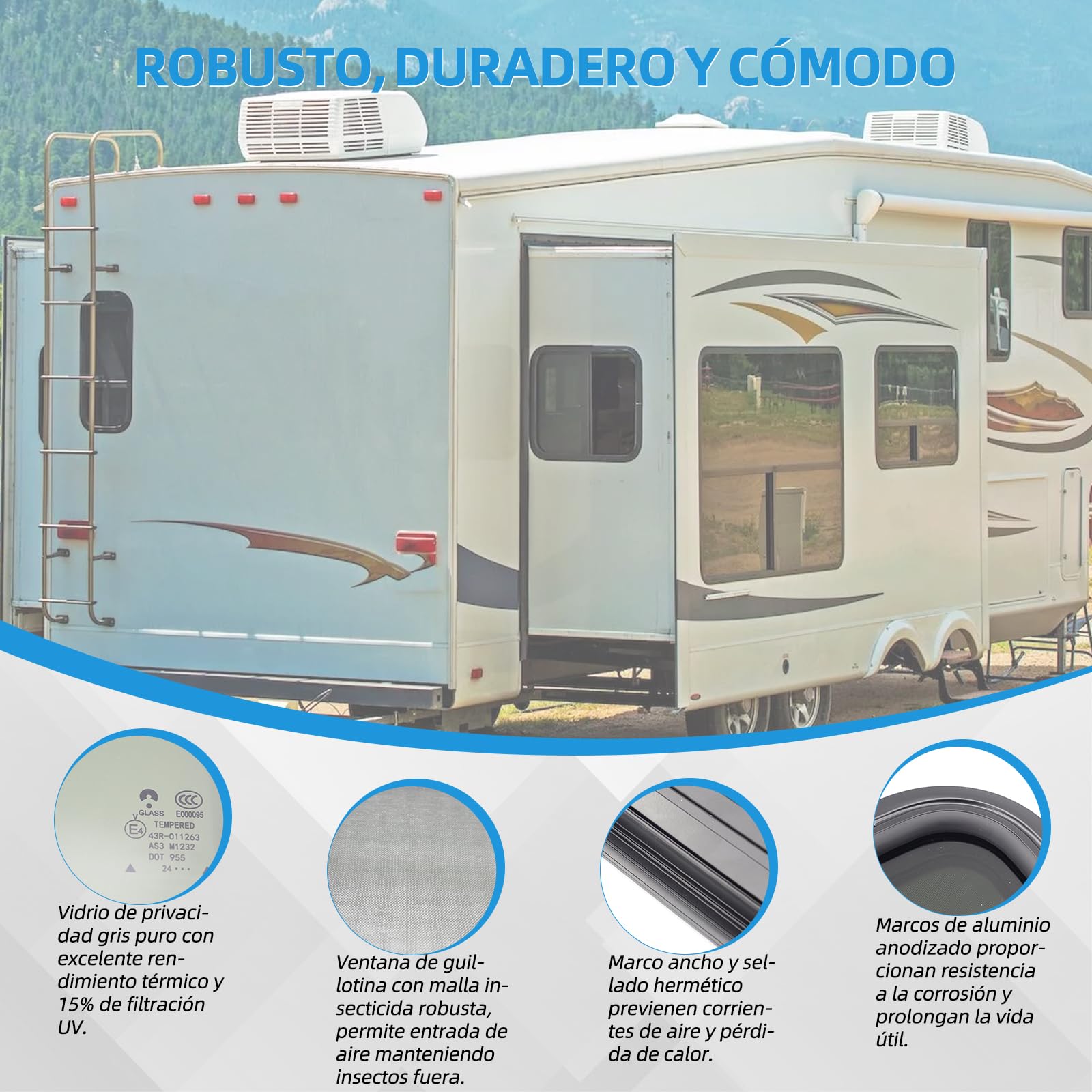Ventana lateral para autocaravana, ventana deslizante tintada con mosquitero, adecuada para autocaravanas, caravanas y remolques (600×300mm) - Negro