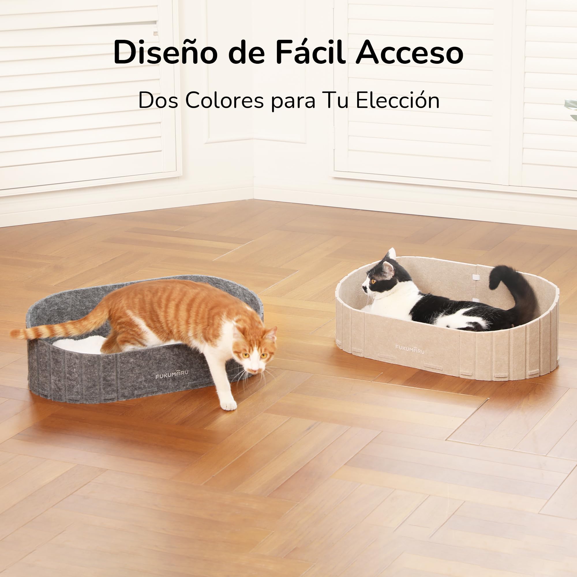 FUKUMARU Caseta para Gatos Interior - Cama Extragrande de 60 cm con cojín de Peluche imitación Conejo, sofá o casa Ovalada de Fieltro para Gatos domésticos, Beige