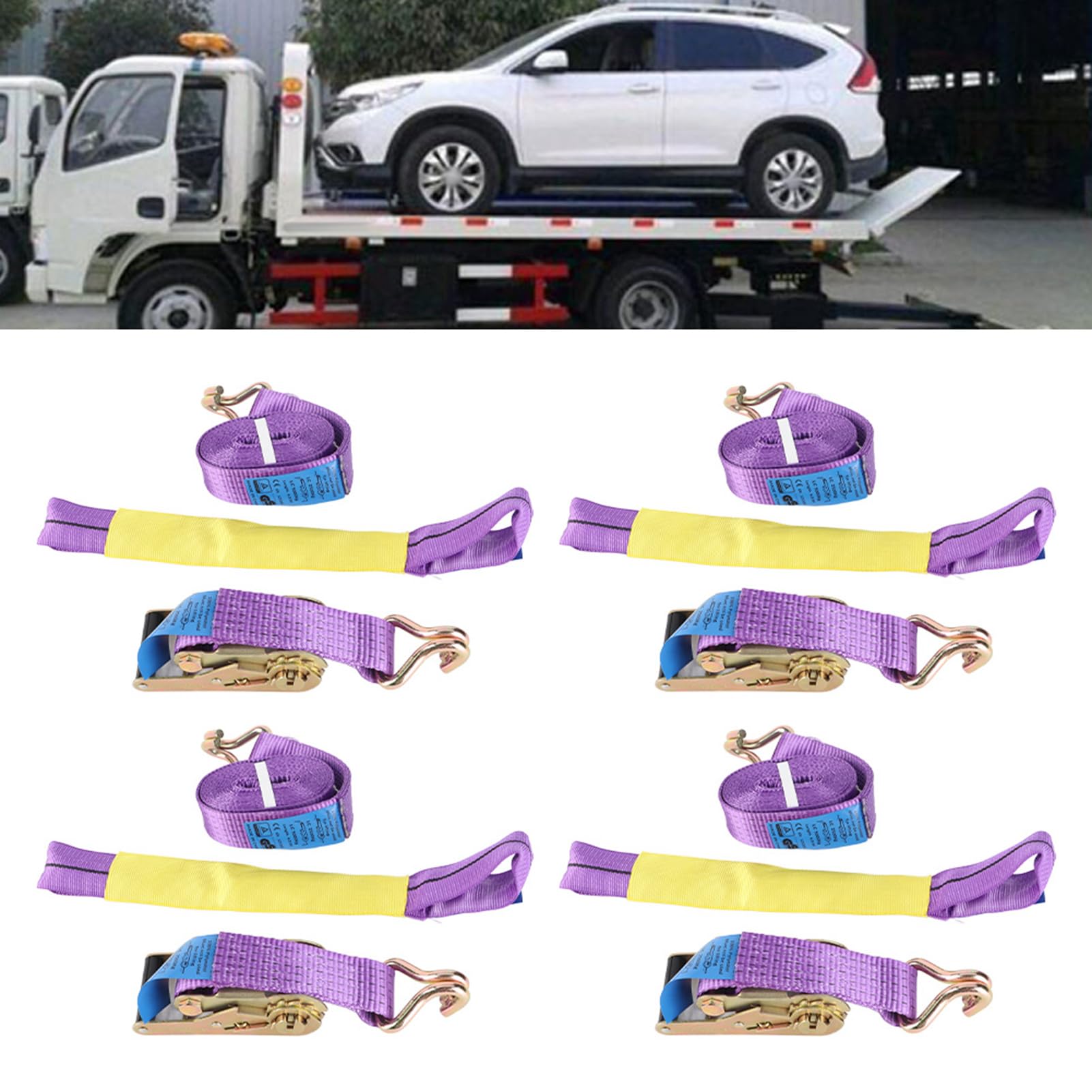 CHICIRIS Zestaw Pasków Zapadkowych Zestaw Mocnych Pasów do kół ze Stopu Aluminium do Mocowania Opon Przyczep 4 Długie Końcówki Transportu Ciężkich ładunków 4 Paski Zapadkowe dla Kierowców