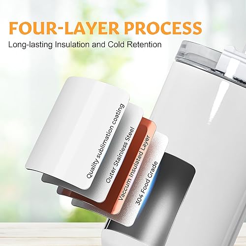 Miniatura 3 de Vaso de sublimación de 40 onzas con asa y popote que se mantiene frío durante 34 horas, paquete de 2 vasos de acero inoxidable de doble pared con