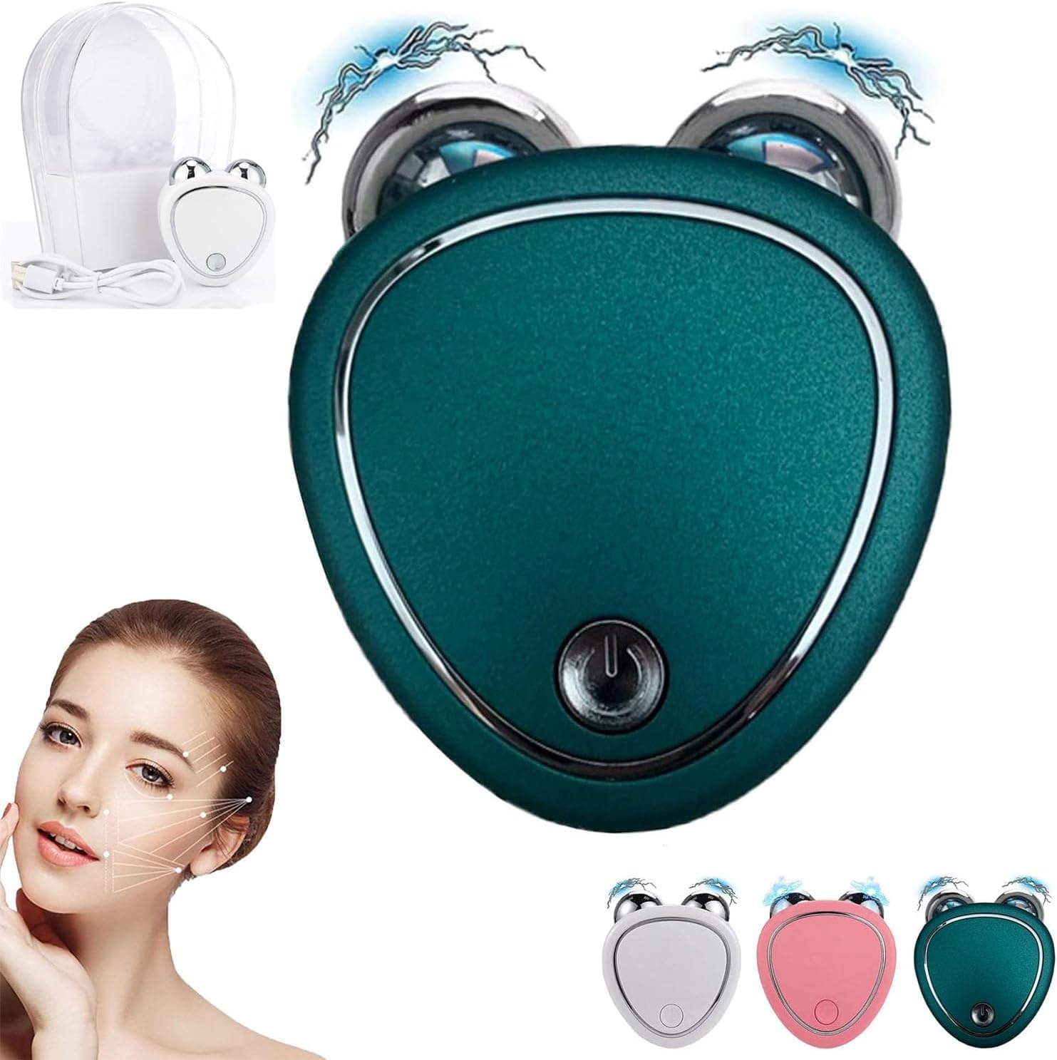 Skindion Microcurrent Face Device Roller - Face Sculptor & Jaw Excerciser - Lift The Face and Tighten The Skin - Anti Wrinkle (Green)