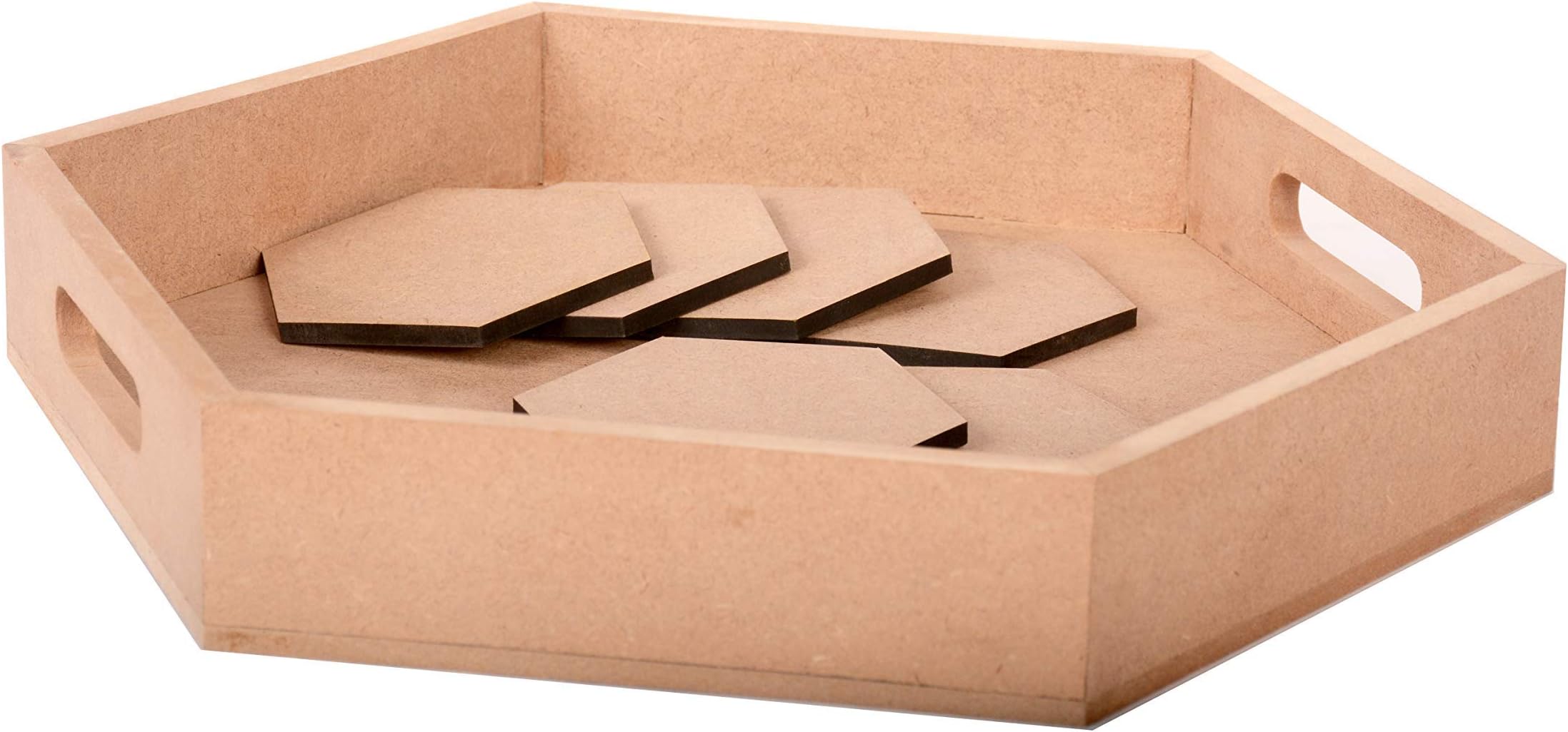 IVEI DIY MDF Coasters & DIY Tray Wood Sheet Craft- Set of 6 MDF Plain Wooden Coasters Hexagon Shaped Blank Cutouts for Painting Wood Sheet Craft, Decoupage, Resin Art Work & Decoration