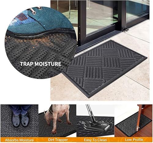Miniatura 194 de Mibao Tapete para puerta delantera, resistente y duradero, tapete de bienvenida para interiores y exteriores, atrapador de suciedad, impermeable