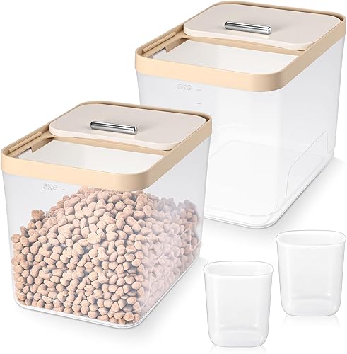 2 paquetes herméticos de almacenamiento de alimentos para perros y gatos, 10 libras con tapas, dispensador de alimentos transparentes para perros y